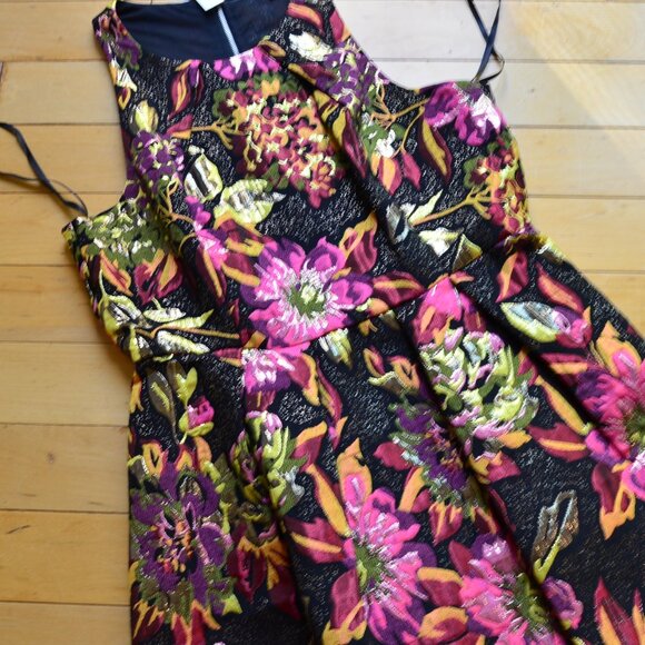 Gianni Bini Dress Womens Small Black Pink Floral Jaquard Metallic Size L NWT - Picture 3 of 13